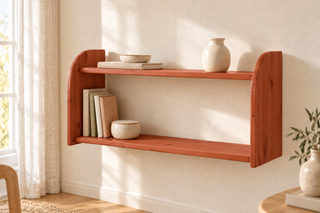 Markus Bücherregal aus Bio Kiefer | mit 2 Ablageböden Wandregal aus 100% massivem Holz – Kirsch – Modell- und Farbansicht