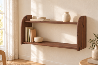 Markus Bücherregal aus Bio Kiefer | mit 2 Ablageböden Wandregal aus 100% massivem Holz – Nussbaum – Modell- und Farbansicht