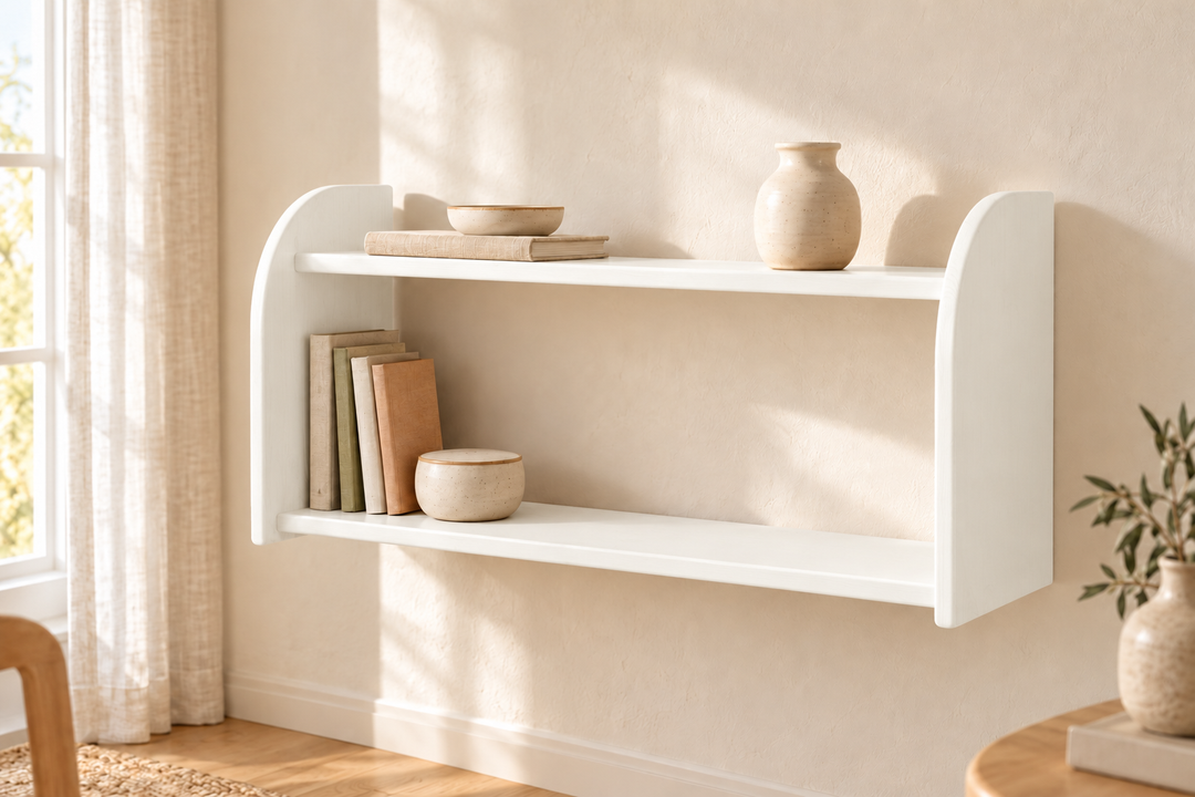 Markus Bücherregal aus Bio Kiefer | mit 2 Ablageböden Wandregal aus 100% massivem Holz – Schneeweiss – Modell- und Farbansicht