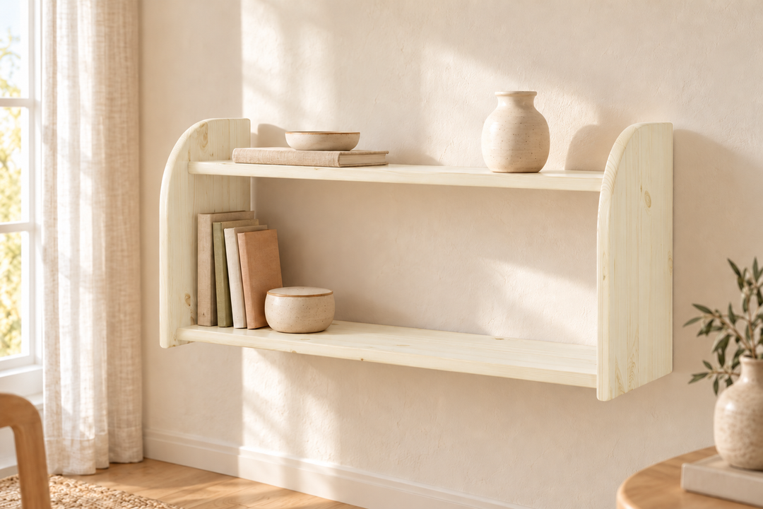 Markus Bücherregal aus Bio Kiefer | mit 2 Ablageböden Wandregal aus 100% massivem Holz – Weiss – Modell- und Farbansicht