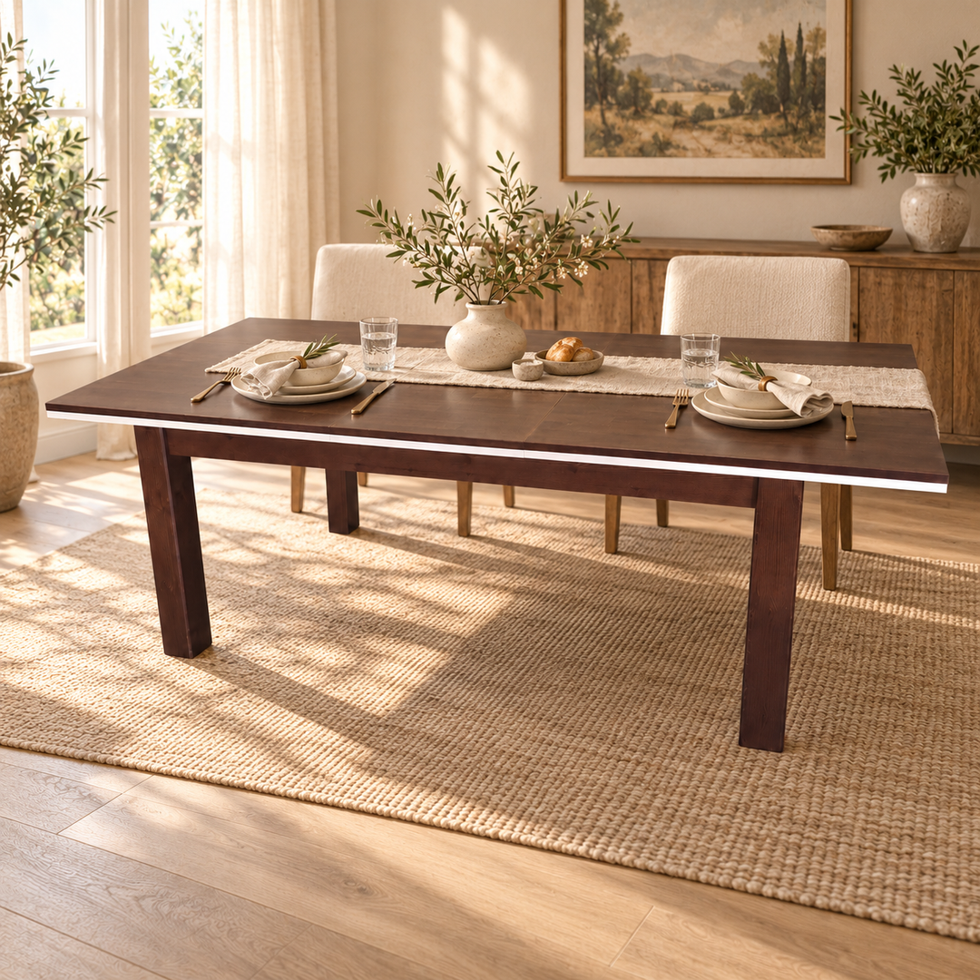 kiefer_massivholz_Nobis Ausziehbarer Esstisch Kiefer Massivholz 170/220 cm für 8+2 Personen – Wohnbeispiel