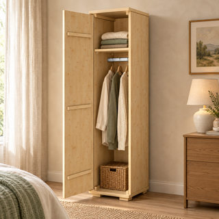 Nobis Kleiderschrank Kiefer, 59 cm Tiefe 1-Türig mit Kleiderstange aus Kiefer Massivholz – Innenansicht