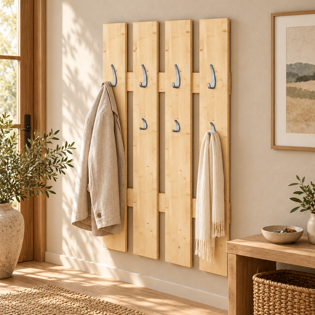 kiefer_massivholz_Wandgarderobe aus Kiefer – Natur, Wohnbeispiel