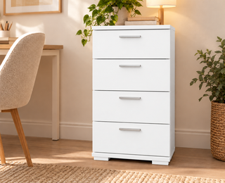 Nobis Schubladenkommode Bio Kiefer Sideboard | 4-Schubladen | 74cm hoch | 100% Massivholz – Schneeweiß, vollständig deckend; Farbvisualisierung 165