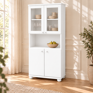 Claudia Buffetschrank Vitrine aus Kiefer massiv | 4-türig | 100% Bio Massivholz – Schneeweiß, vollständig deckend; Farbvisualisierung 355