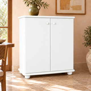 Anika Kommode Bio Kiefer Massivholz | 2-Türig Sideboard mit Regalfächer aus 100% Massivholz – Schneeweiß vollständig deckend; Farbvisualisierung