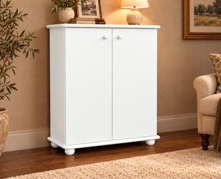 Anika Kommode 110er Bio Kiefer Massivholz | 2-Türig Sideboard mit Regalfächern | Anrichte aus 100% Massivholz – Schneeweiß vollständig deckend; Farbvisualisierung