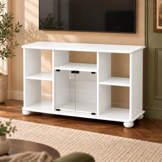 Anika TV-Schrank aus Kiefernholz 125 x 77 cm | 100% Bio Massivholz – Schneeweiß vollständig deckend; Farbvisualisierung