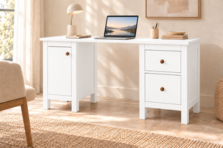 Premium Kiefer Massivholz Schreibtisch | Handgefertigt für Ihr ideales Büro – Schneeweiß vollständig deckend; Farbvisualisierung
