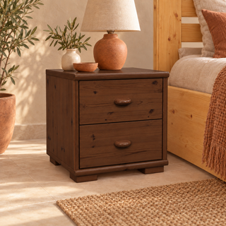 Vanessa Kiefer Nachttisch 100% Bio Kiefer mit 2 Schubladen – Massivholz Nachtschrank – Kolonial