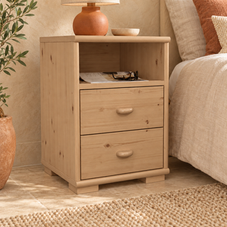 Vanessa Kiefer Massivholz Nachttisch Kiefer mit 2 Schubladen und 1 Regal aus 100% Bio Kiefer – Capuccino
