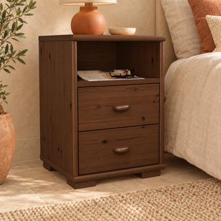 Vanessa Kiefer Massivholz Nachttisch Kiefer mit 2 Schubladen und 1 Regal aus 100% Bio Kiefer – Kolonial