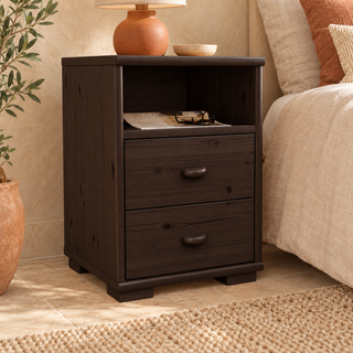 Vanessa Kiefer Massivholz Nachttisch Kiefer mit 2 Schubladen und 1 Regal aus 100% Bio Kiefer – Wenge