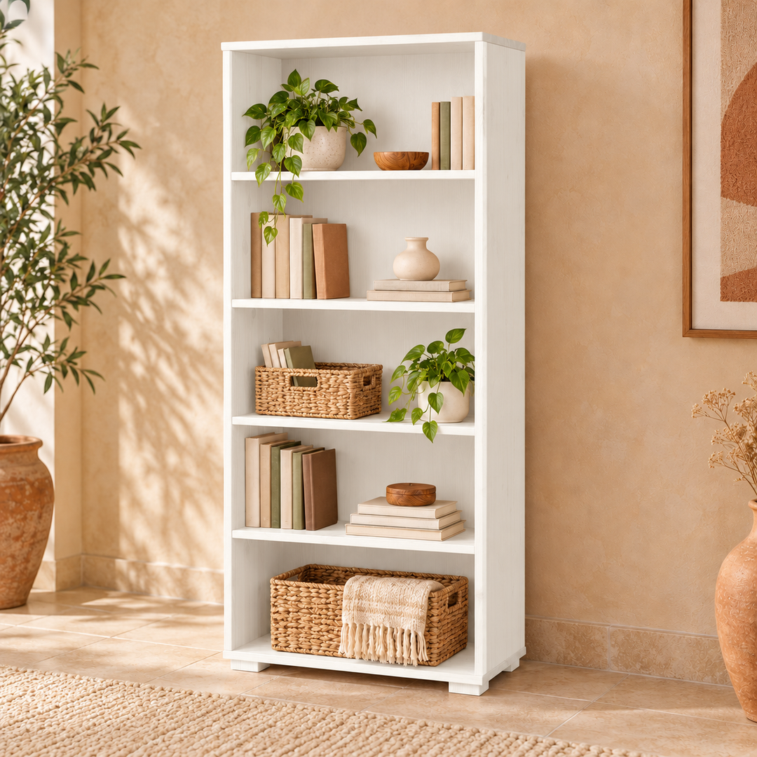 Vanessa Büroschrank aus Bio Kiefer Massivholz | Dielenschrank mit 5-Regalfächern – schneeweiss – Wohnambiente