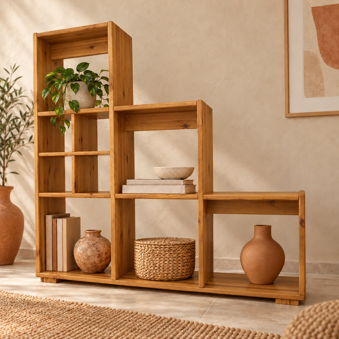 Vanessa Raumteiler Massivholz aus 100% Bio Kiefer – Treppenregal für stilvolles Wohnen – antik – Wohnambiente