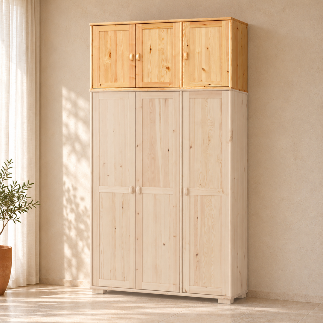 kiefer_massivholz_Vanessa Kleiderschrank Aufsatz aus Kiefer Massivholz, 3-Türig – Natur