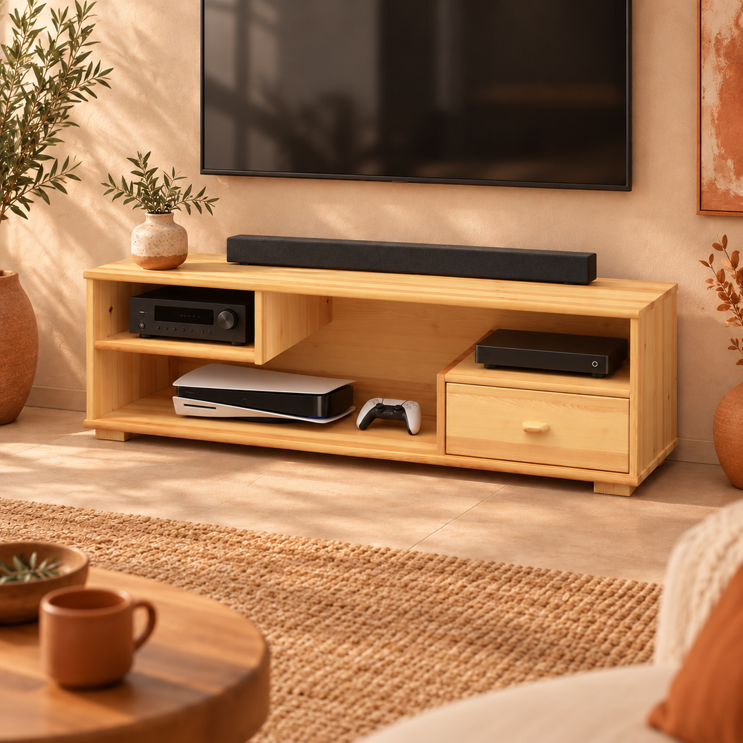 kiefer_massivholz_Vanessa TV-Schrank Kiefer Massivholz mit 1-Schublade – Natur