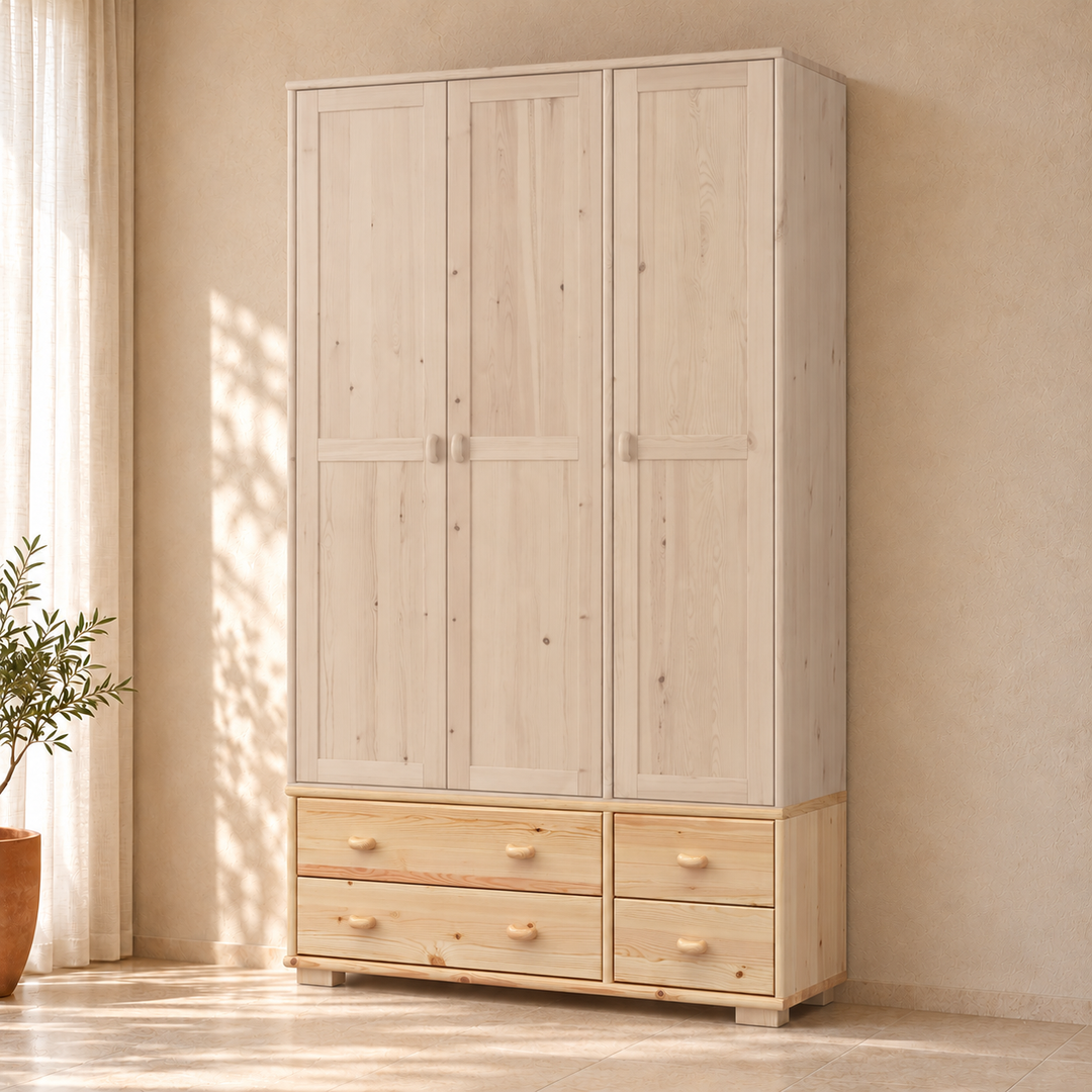 kiefer_massivholz_Vanessa Kleiderschrank Unterschrank – Schubladenelement aus Kiefer Massivholz für mehr Stauraum – Natur
