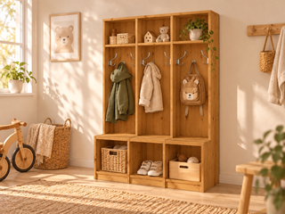 Bio Kiefer Kindergarderobe – Praktische & stilvolle Lösung für Ihr Kinderzimmer – Antik Kiefer – Modell- und Farbansicht