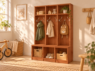 Bio Kiefer Kindergarderobe – Praktische & stilvolle Lösung für Ihr Kinderzimmer – Kirsch – Modell- und Farbansicht