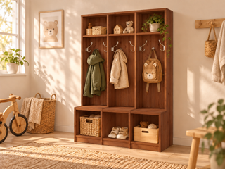 Bio Kiefer Kindergarderobe – Praktische & stilvolle Lösung für Ihr Kinderzimmer – Kolonial – Modell- und Farbansicht