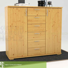 Nobis Kommode aus massivem Kiefernholz | Sideboard mit 2 Türen und 6 Schubladen | 107 cm hoch | 100% Bio Kiefer Massivholz