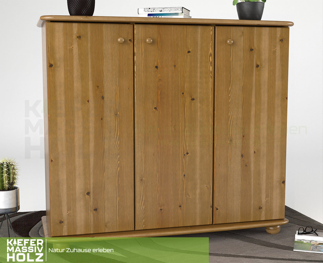 Anika Kommode Sideboard 93er | Anrichte | 3-Türig mit Regalfächer | 100% Bio Kiefer Massivholz