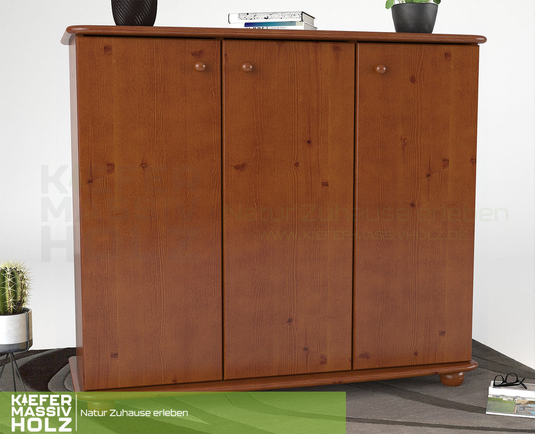 Anika Kommode Sideboard 93er | Anrichte | 3-Türig mit Regalfächer | 100% Bio Kiefer Massivholz