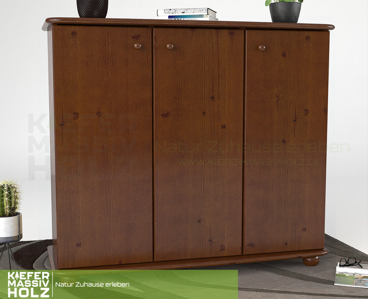 Anika Kommode Sideboard 93er | Anrichte | 3-Türig mit Regalfächer | 100% Bio Kiefer Massivholz