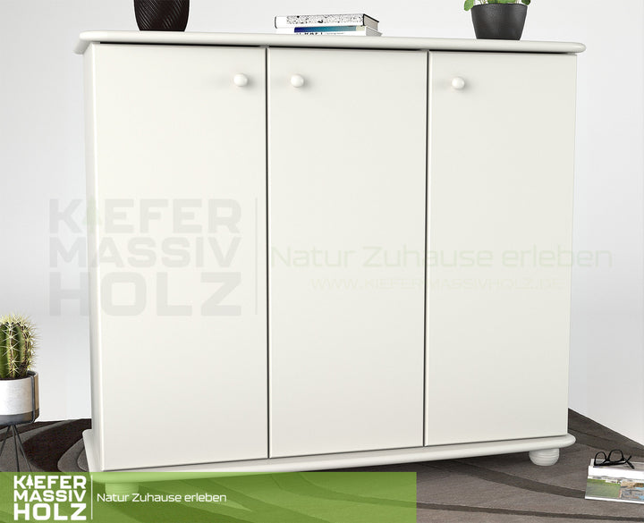 Anika Kommode Sideboard 93er | Anrichte | 3-Türig mit Regalfächer | 100% Bio Kiefer Massivholz