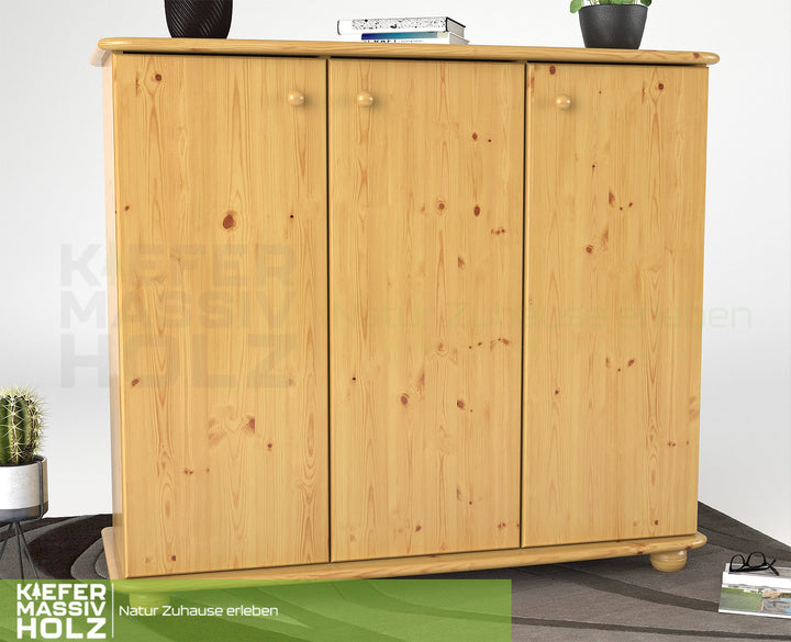 Anika Kommode Sideboard 93er | Anrichte | 3-Türig mit Regalfächer | 100% Bio Kiefer Massivholz