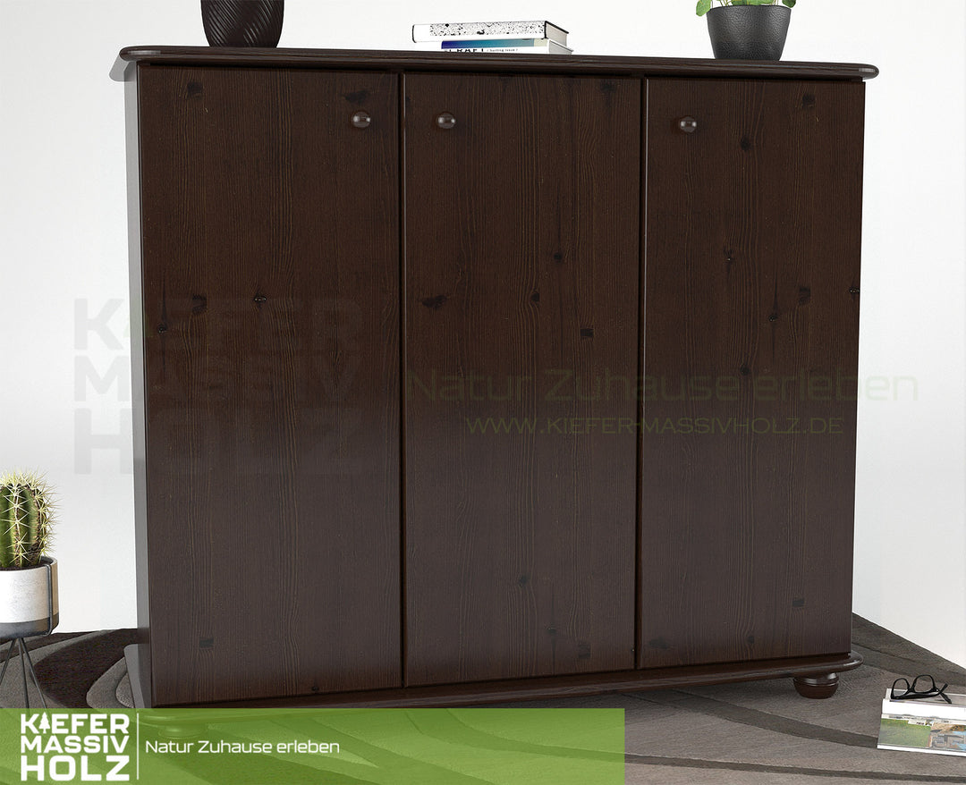 Anika Kommode Sideboard 93er | Anrichte | 3-Türig mit Regalfächer | 100% Bio Kiefer Massivholz