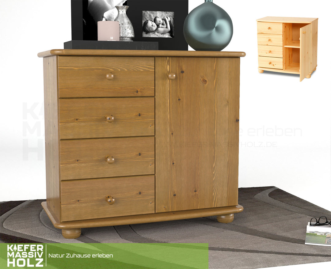 Claudia Kommode Sideboard | Anrichte | 4-Schubladen 1-Türig | 100% Bio Massivholz