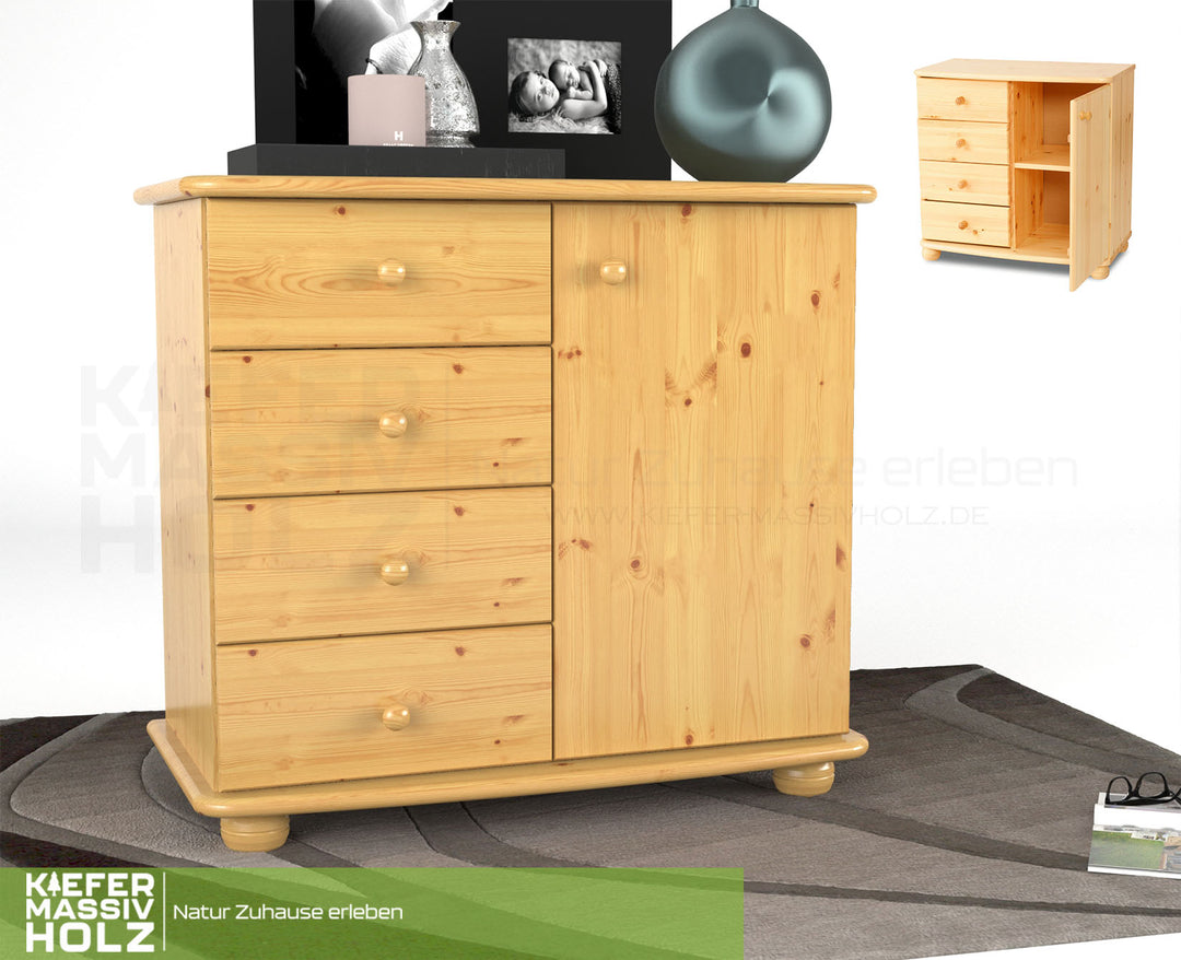 Claudia Kommode Sideboard | Anrichte | 4-Schubladen 1-Türig | 100% Bio Massivholz