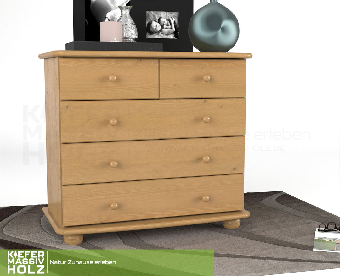 Claudia Kommode Sideboard | Anrichte | 3-XL Schubladen und 2-kleine | 100% Bio Massivholz