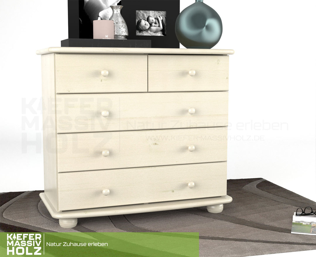 Claudia Kommode Sideboard | Anrichte | 3-XL Schubladen und 2-kleine | 100% Bio Massivholz