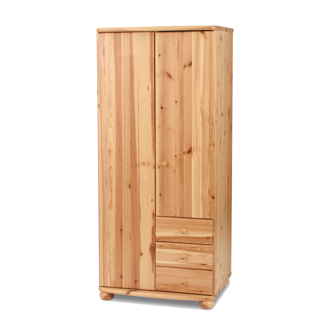 Claudia wardrobe | 2 doors with clothes rail | 3 drawers | 100% organic pine solid wood