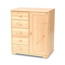 Vanessa Schubladen Kommode | Anrichte | 5-Schubladen | 1-Türig | 100% Bio Kiefer Massivholz