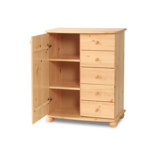 kiefer_massivholz_Anika Kommode Kiefer Massivholz, Sideboard mit 5 Schubladen und 1 Tür
