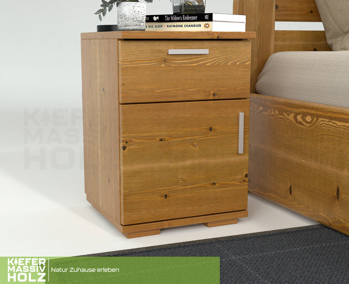 Nobis pine solid wood bedside table nightstand | 1-drawer 1-door | 100% organic pine