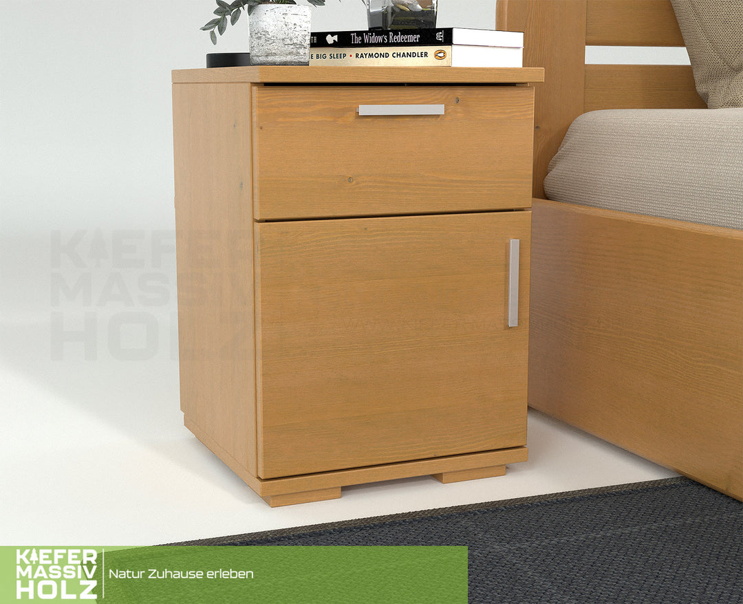 Nobis pine solid wood bedside table nightstand | 1-drawer 1-door | 100% organic pine