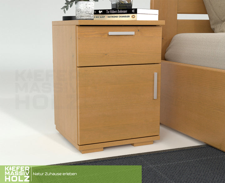 Nobis pine solid wood bedside table nightstand | 1-drawer 1-door | 100% organic pine