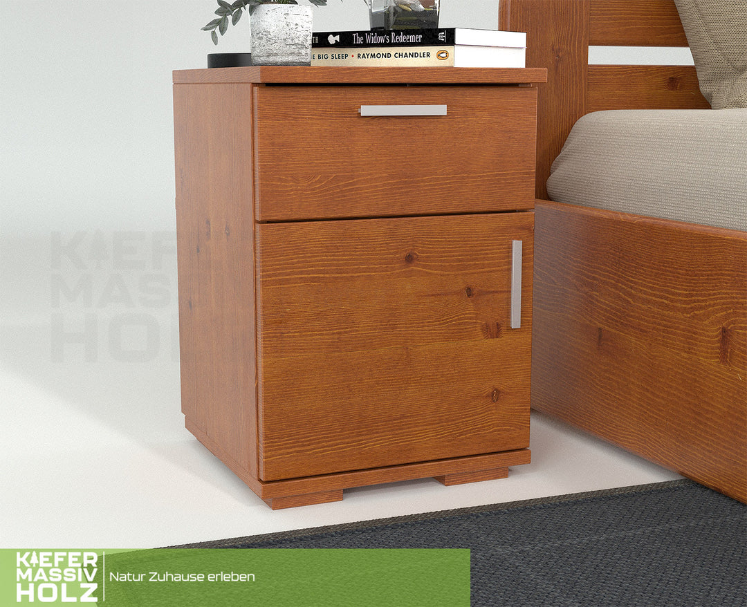 Nobis pine solid wood bedside table nightstand | 1-drawer 1-door | 100% organic pine
