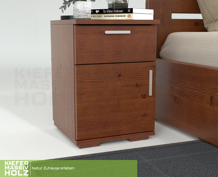 Nobis pine solid wood bedside table nightstand | 1-drawer 1-door | 100% organic pine
