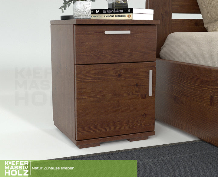 Nobis pine solid wood bedside table nightstand | 1-drawer 1-door | 100% organic pine