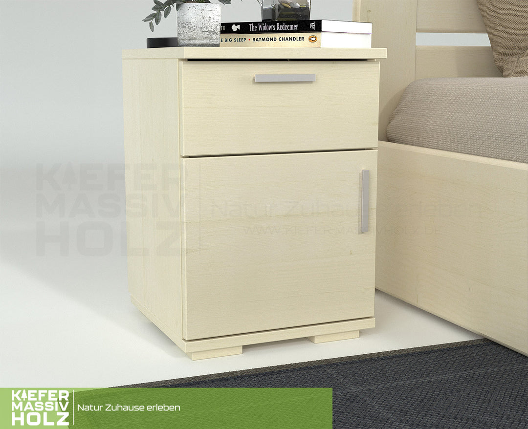 Nobis pine solid wood bedside table nightstand | 1-drawer 1-door | 100% organic pine