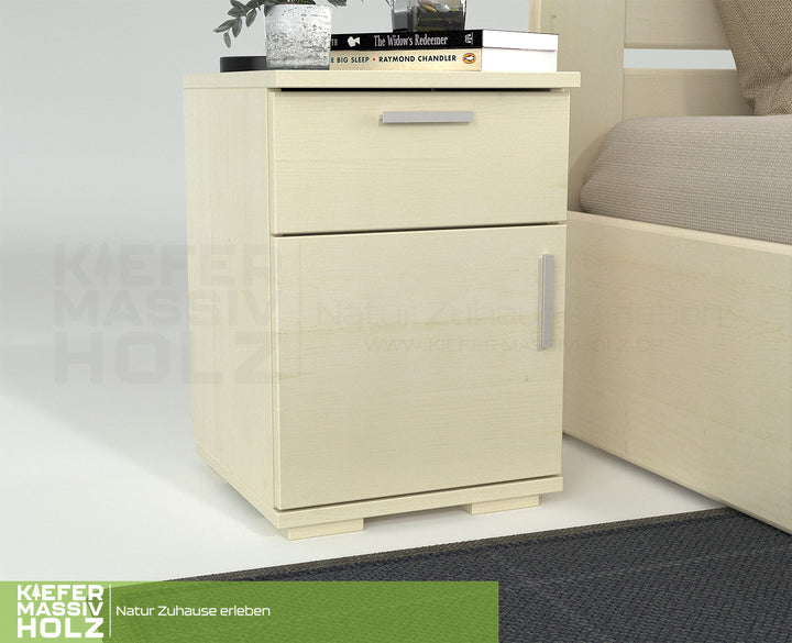 Nobis pine solid wood bedside table nightstand | 1-drawer 1-door | 100% organic pine