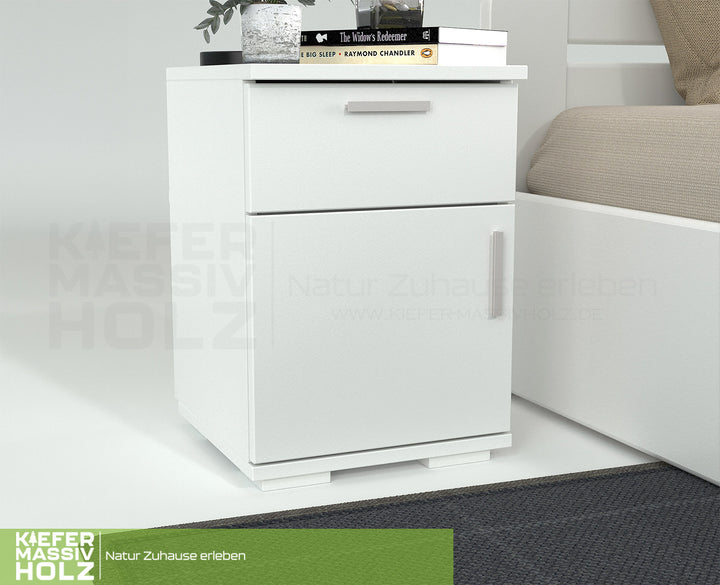 Nobis pine solid wood bedside table nightstand | 1-drawer 1-door | 100% organic pine