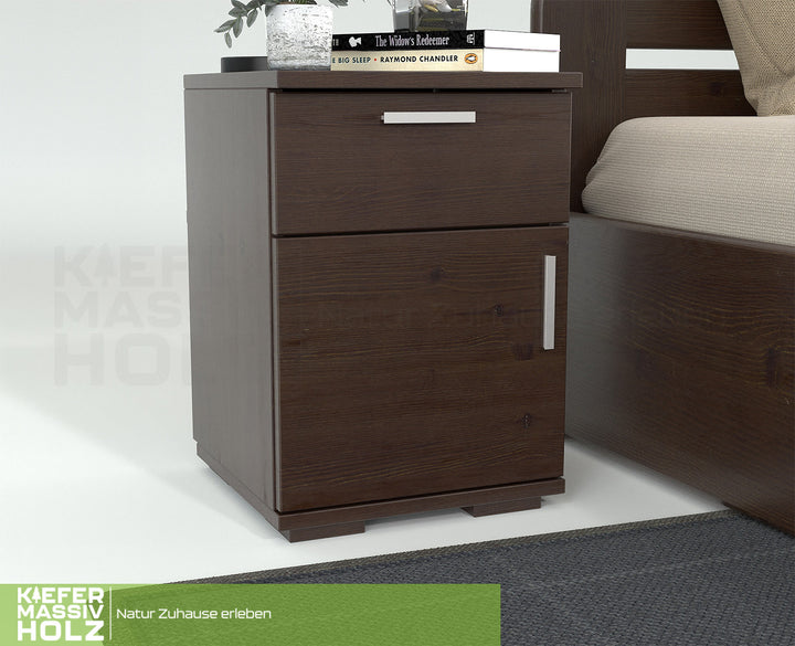 Nobis pine solid wood bedside table nightstand | 1-drawer 1-door | 100% organic pine