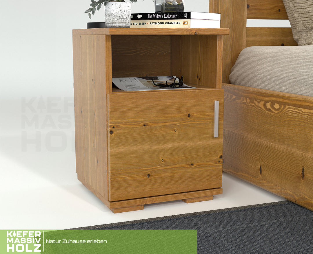 Nobis pine solid wood bedside table nightstand | 1-door 1-shelf | 100% organic pine